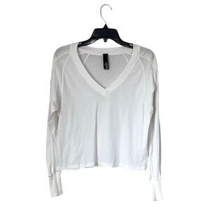 Bobi Light Weight Cotton V-Neck Long Sleeve T-Shirt XS White‎